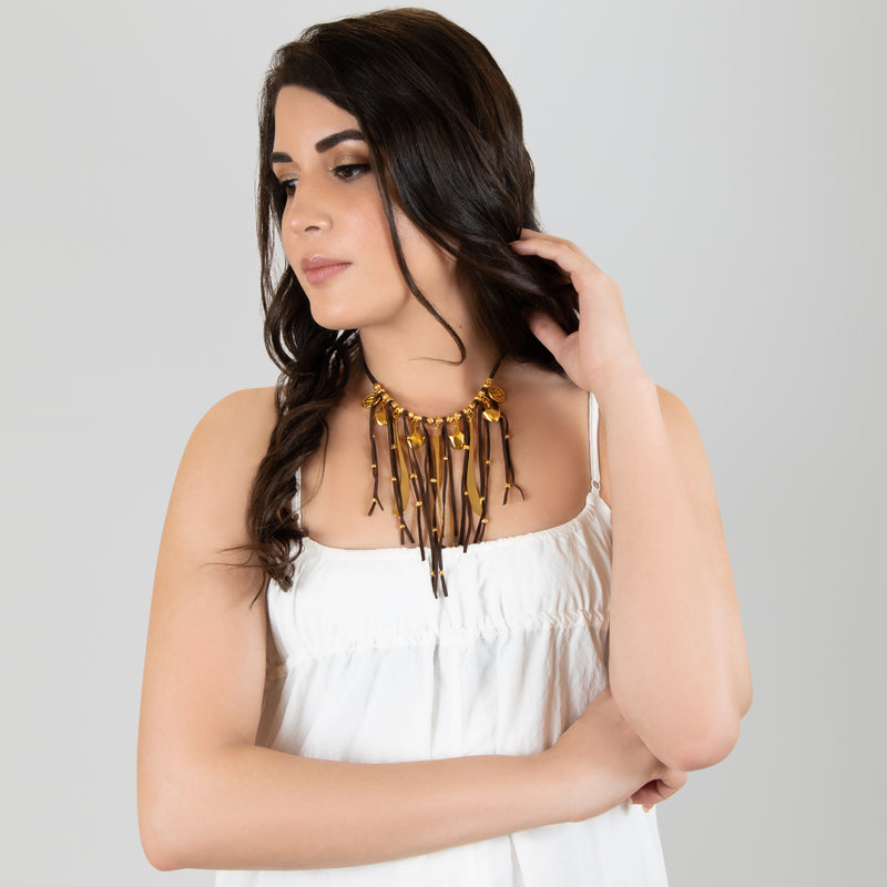 SUÉ NECKLACE - Handmade - 24K gold-plated - Leather