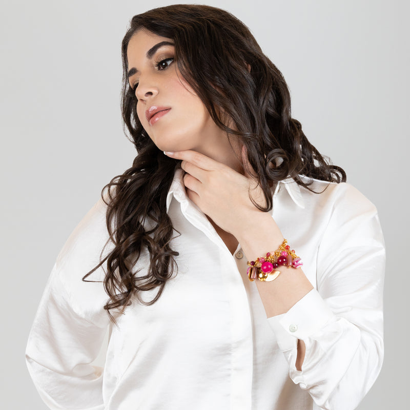 ENCANTO BRACELET - Handmade - 24K gold-plated - Agates, mother-of-pearl