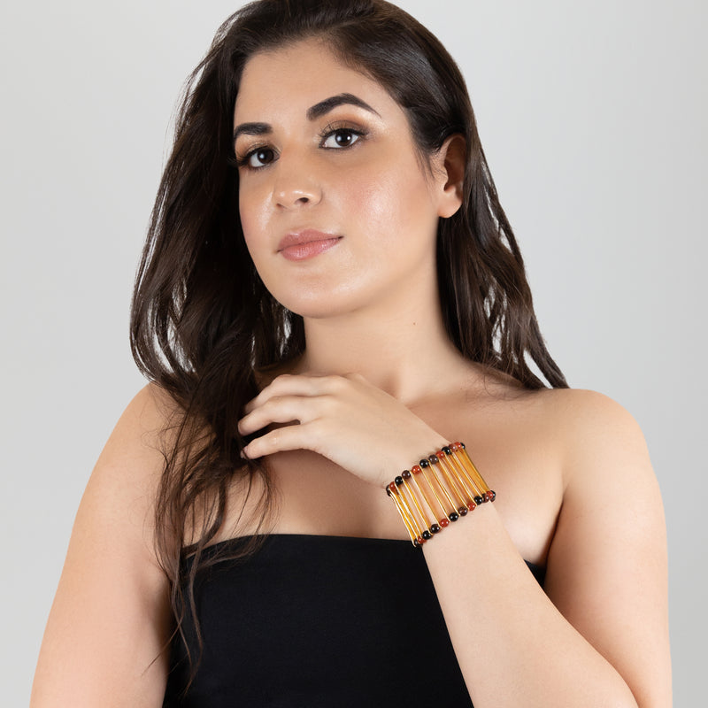 BRACELETE ELEGANCIA - Feita à mão - Banhada a ouro de 24 quilates - Ónix, ágatas