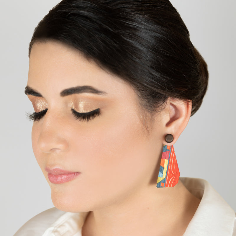 WOODIE TRIO EARRINGS - Handmade - Reversible - Plywood (3 crossed-laid layers of wood veneer)