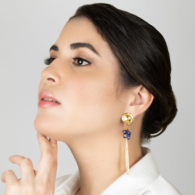 BRINCOS AZULI - Feitos à mão - Banhados a ouro de 24 quilates - Lápis-lazúli