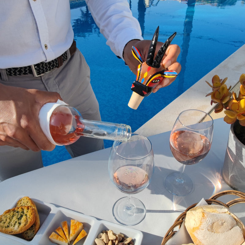 DECORATIVE BOTTLE STOPPER - The carnival goat - Hand-carved and painted wood