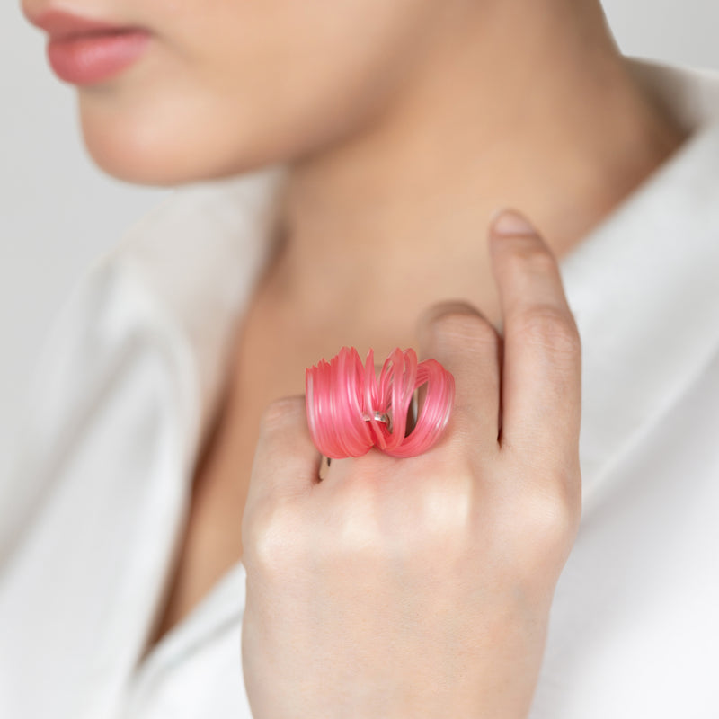ECOBLOOM RING - Handmade - Adjustable - Sterling silver 925 - Recycled bottle cap plastic liners