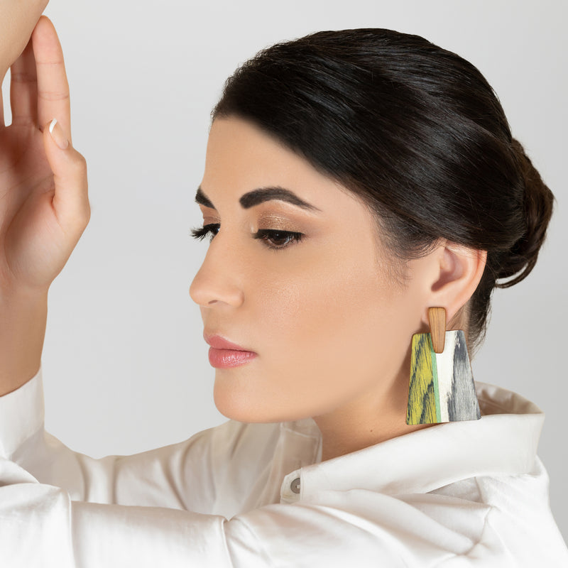 WOODIE TRAPEZE EARRINGS - Handmade - Plywood (3 crossed-laid layers of wood veneer)