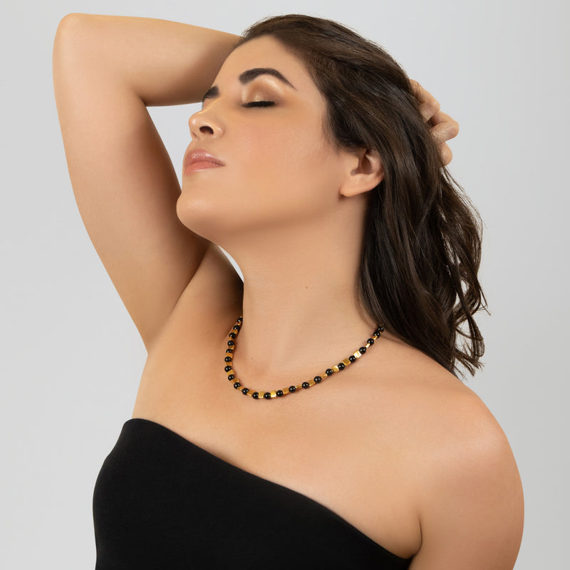 DORA NECKLACE - Handmade - 24K gold-plated - Onyx