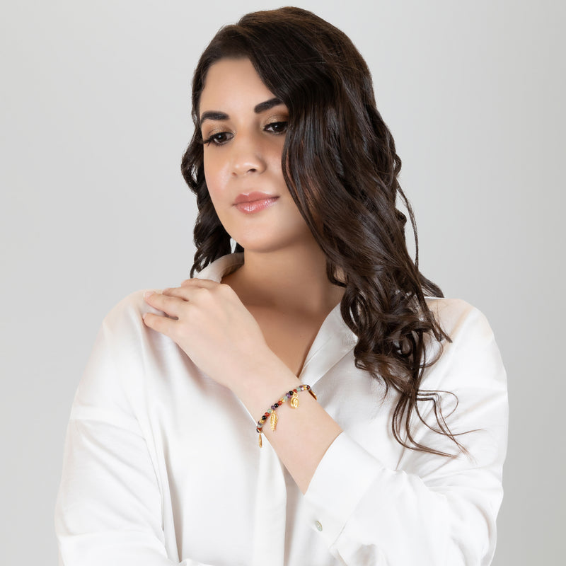 PULSEIRA ARCOÍRIS - Feita à mão - Banhada a ouro de 24 quilates - Ágatas, ônix, jades e ametistas