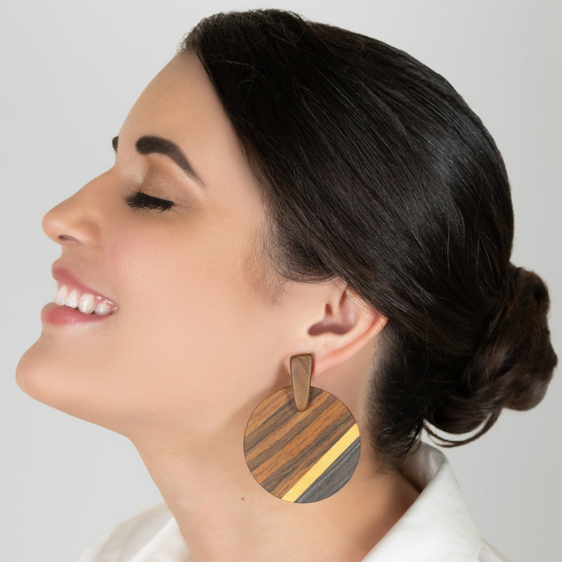 WOODIE SOL EARRINGS - Handmade - Plywood (3 crossed-laid layers of wood veneer)