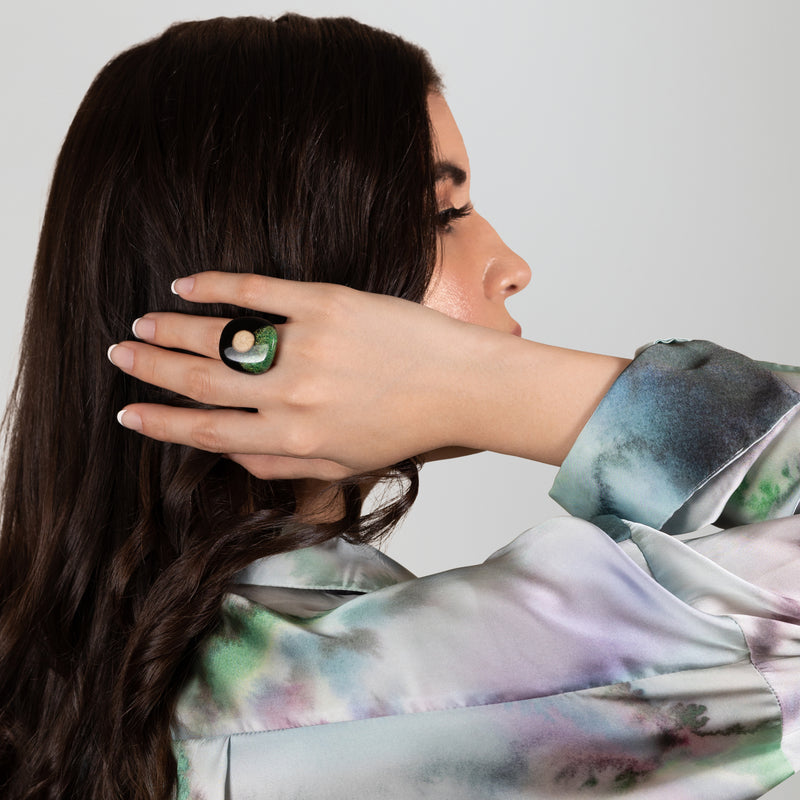 NATÜA RING - Handmade - Adjustable - Recovered wood, bronze powder