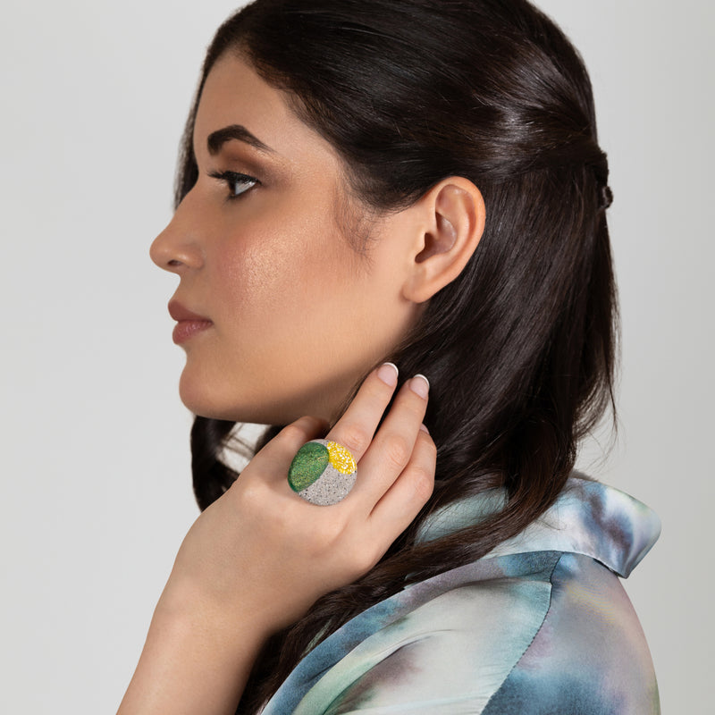 GRANITA RING - Handmade - Adjustable - Crushed cement, crushed eggshells, bronze powder