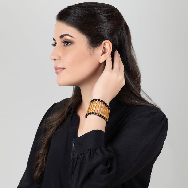 BRACELETE ELEGANCIA - Feita à mão - Banhada a ouro de 24 quilates - Ónix