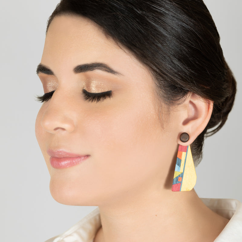 WOODIE TRIO EARRINGS - Handmade - Reversible - Plywood (3 crossed-laid layers of wood veneer)