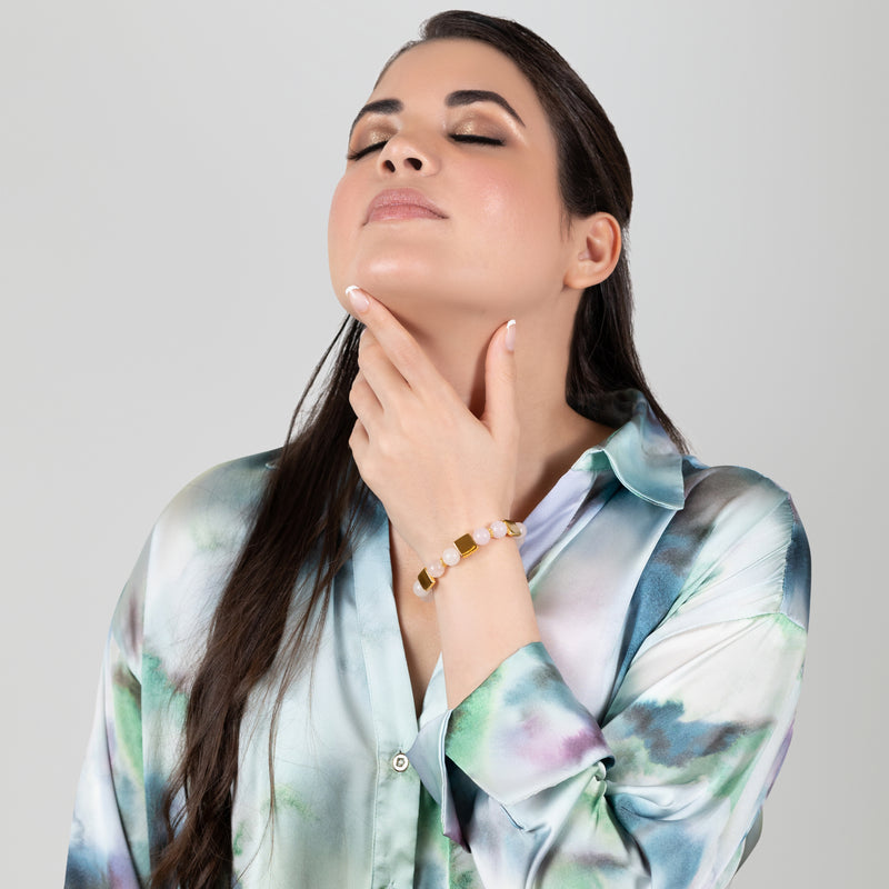 PULSEIRA QUIMBAYA - Feita à mão - Banhada a ouro de 24 quilates - Ágatas