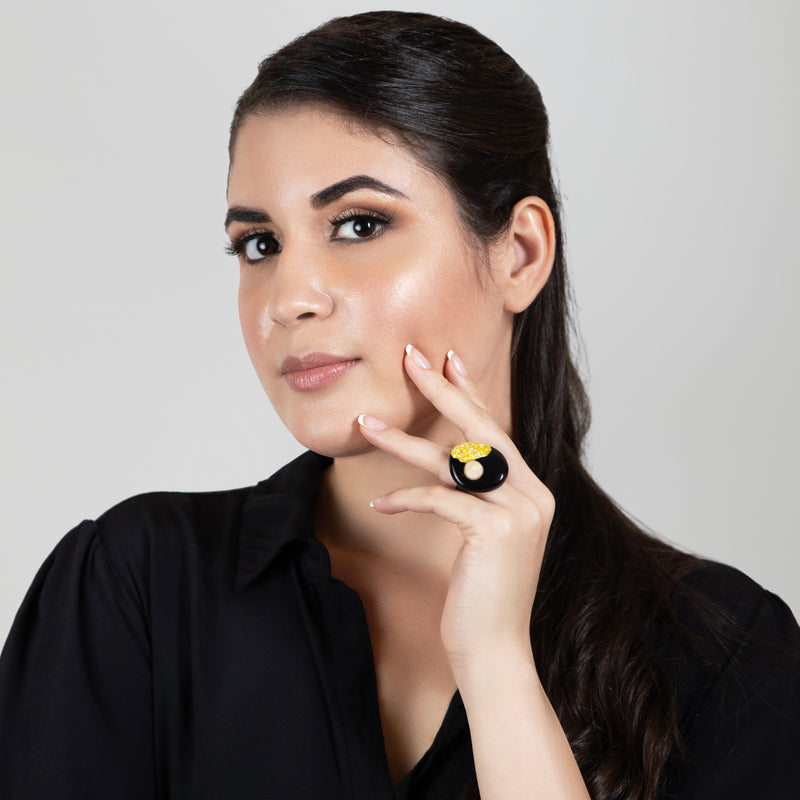 NATÜA RING - Handmade - Adjustable - Crushed eggshells, recovered wood