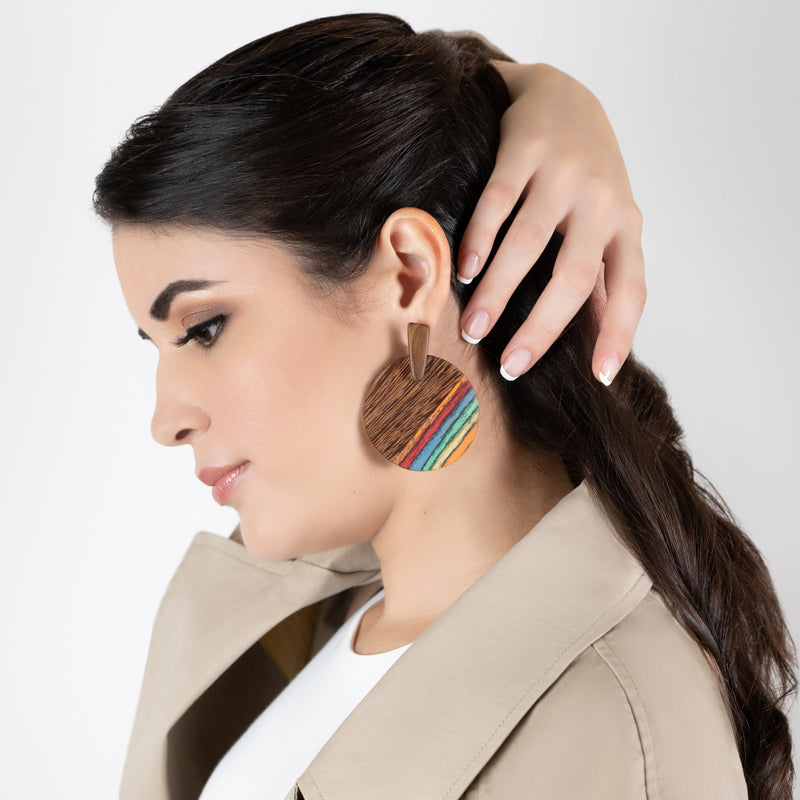 WOODIE SOL EARRINGS - Handmade - Plywood (3 crossed-laid layers of wood veneer)