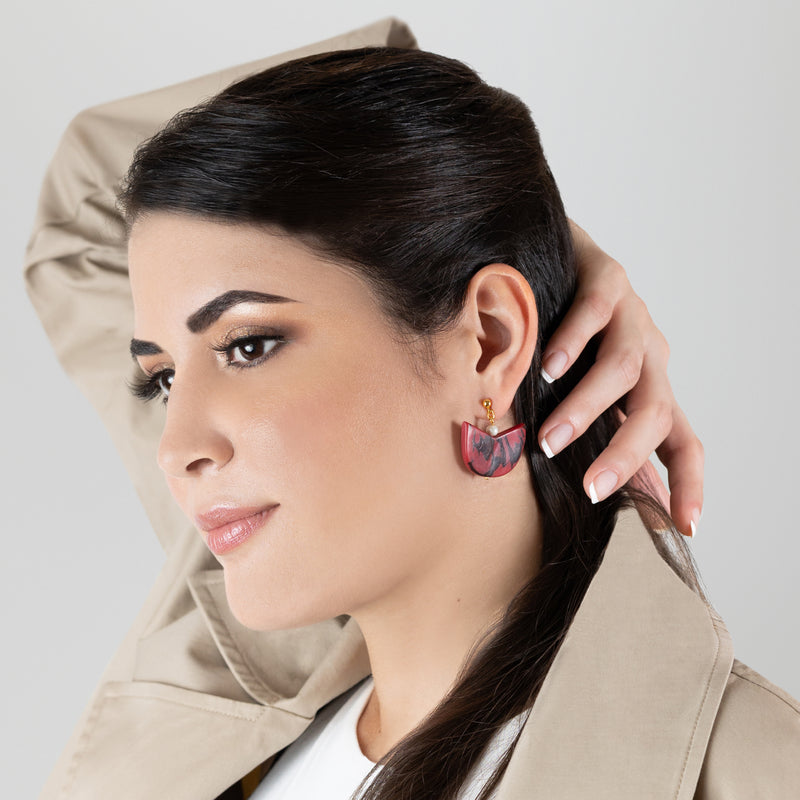 PALMA EARRINGS - Handmade - 24K gold-plated - Tagua (vegetable ivory), cultured pearls