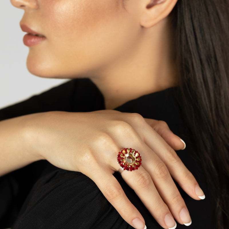 ECOSOL RING - Handmade - Adjustable - Sterling silver 925 and 24K gold-plated - Recycled bottle cap plastic liners