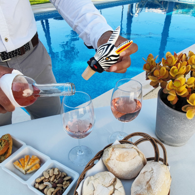 DECORATIVE BOTTLE STOPPER - The carnival zebra - Hand-carved and painted wood