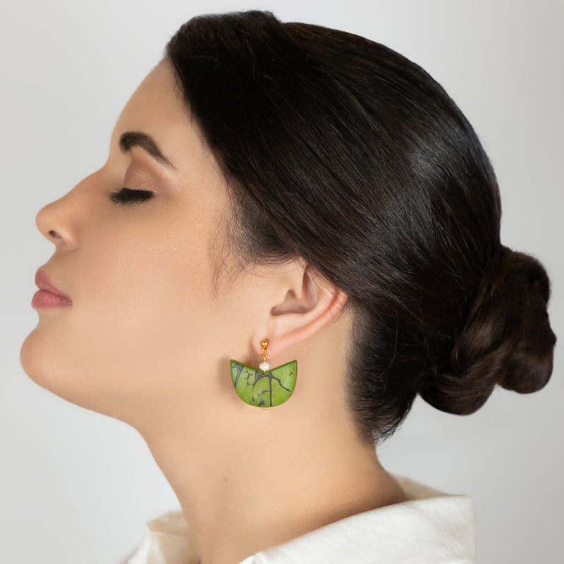 PALMA EARRINGS - Handmade - 24K gold-plated - Tagua (vegetable ivory), cultured pearls