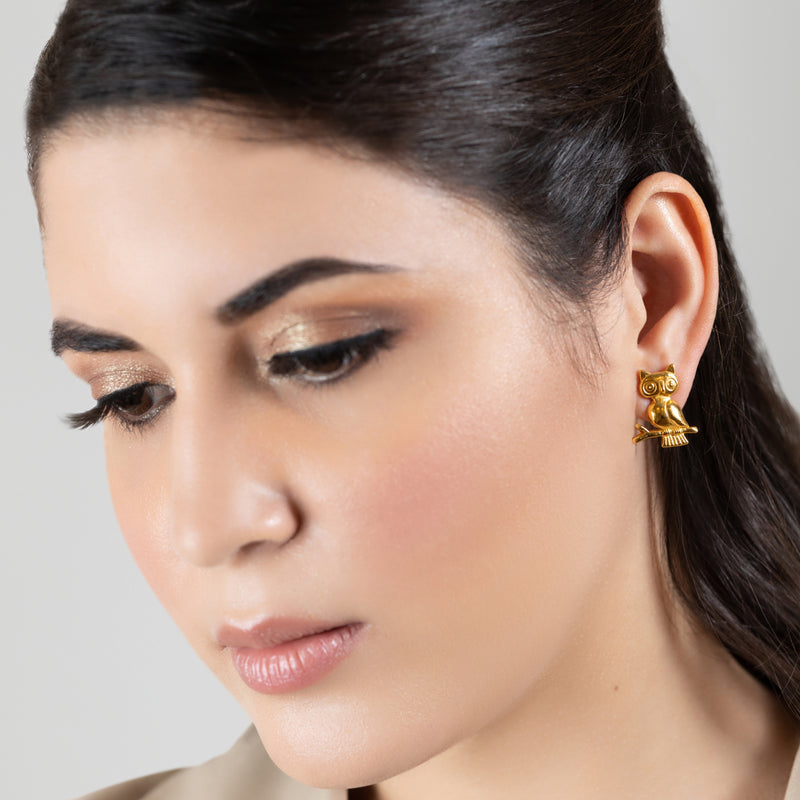 BRINCOS OWLIE - Feitos à mão - Banhados a ouro de 24 quilates