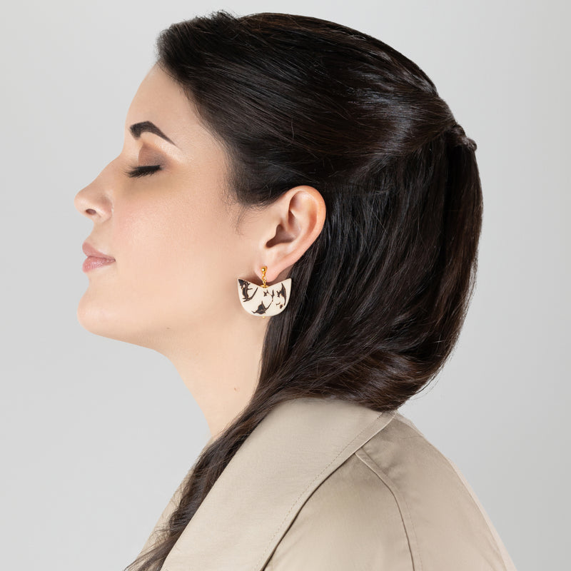 PALMA EARRINGS - Handmade - 24K gold-plated - Tagua (vegetable ivory), cultured pearls