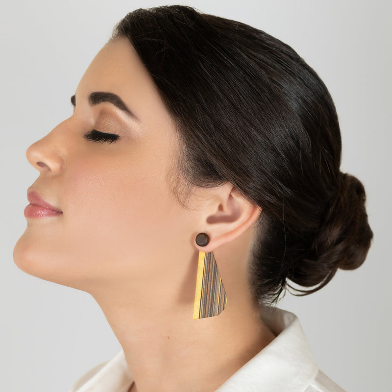 WOODIE TRIO EARRINGS - Handmade - Reversible - Plywood (3 crossed-laid layers of wood veneer)