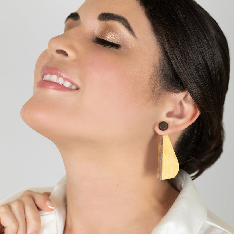 WOODIE TRIO EARRINGS - Handmade - Reversible - Plywood (3 crossed-laid layers of wood veneer)