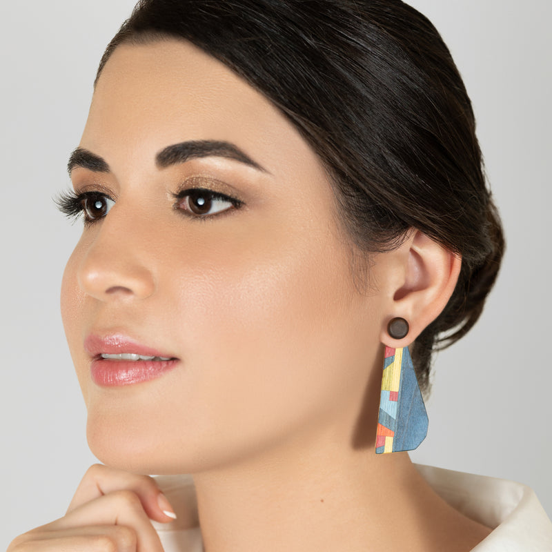 WOODIE TRIO EARRINGS - Handmade - Reversible - Plywood (3 crossed-laid layers of wood veneer)