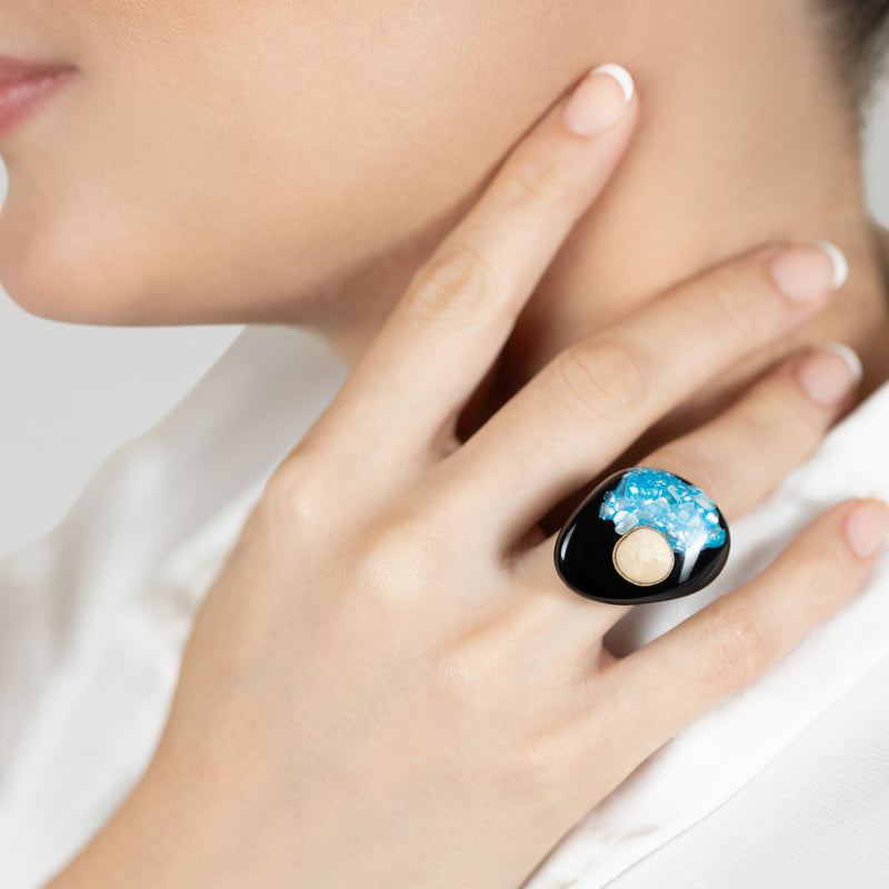 NATÜA RING - Handmade - Adjustable - Crushed white corn, recovered wood