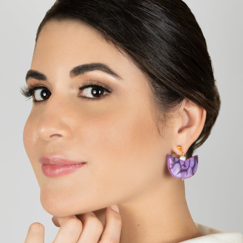 PALMA EARRINGS - Handmade - 24K gold-plated - Tagua (vegetable ivory), cultured pearls