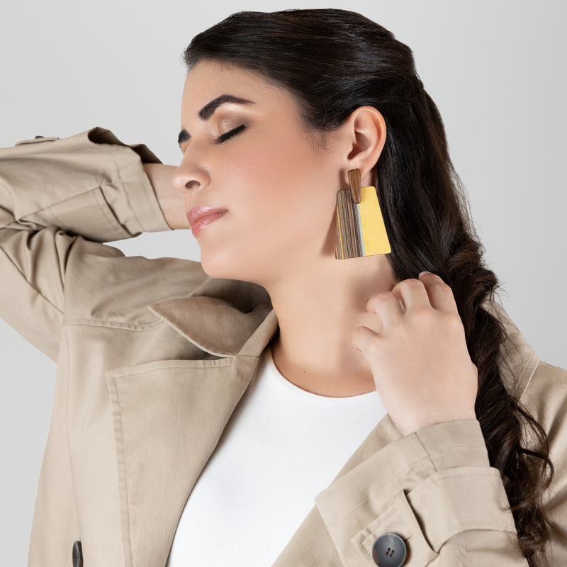 WOODIE TRAPEZE EARRINGS - Handmade - Plywood (3 crossed-laid layers of wood veneer)