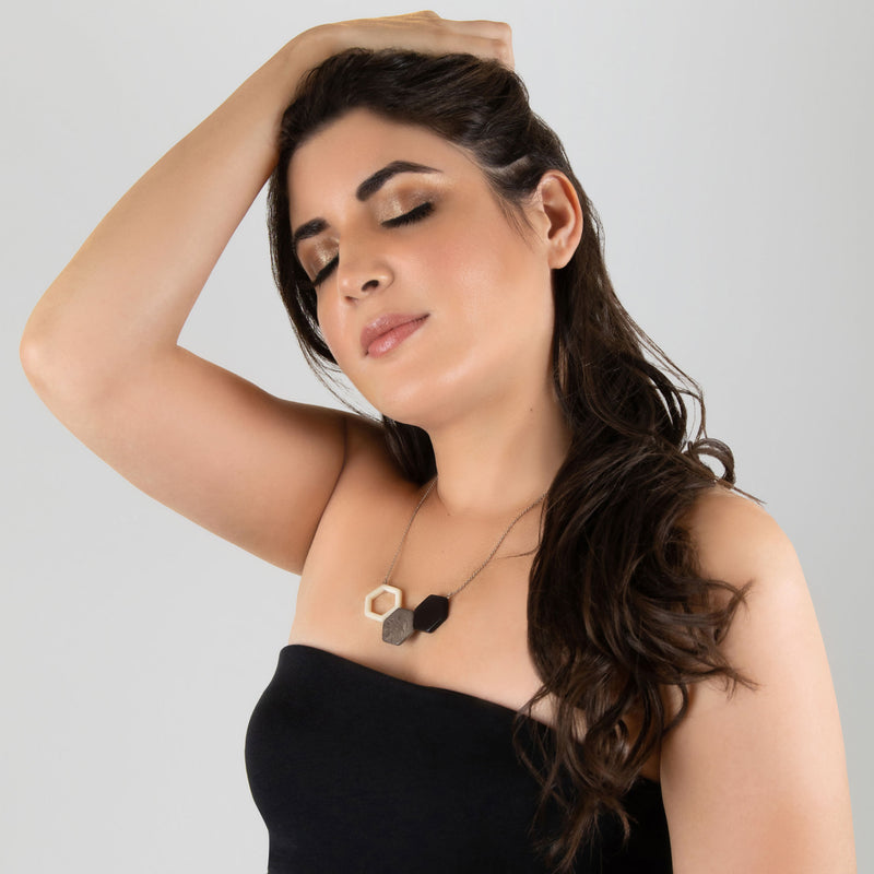 TRIPTYCH NECKLACE - Handmade - Stainless steel - Tagua (vegetable ivory)