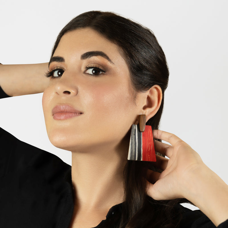 WOODIE TRAPEZE EARRINGS - Handmade - Plywood (3 crossed-laid layers of wood veneer)