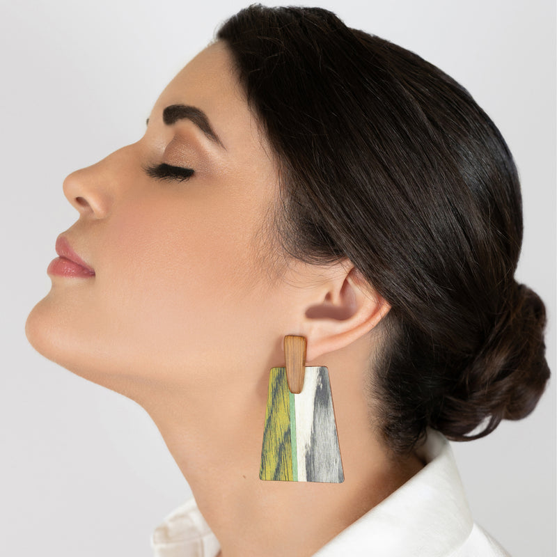 WOODIE TRAPEZE EARRINGS - Handmade - Plywood (3 crossed-laid layers of wood veneer)