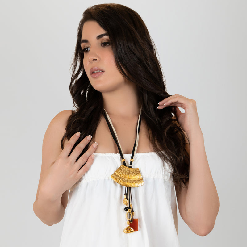 CORDÚLA NECKLACE - Handmade - 24K gold-plated - Leather, semi-precious stones