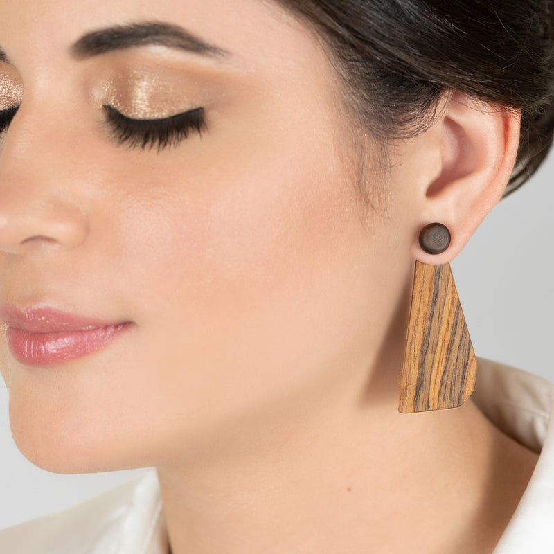 WOODIE TRIO EARRINGS - Handmade - Reversible - Plywood (3 crossed-laid layers of wood veneer)