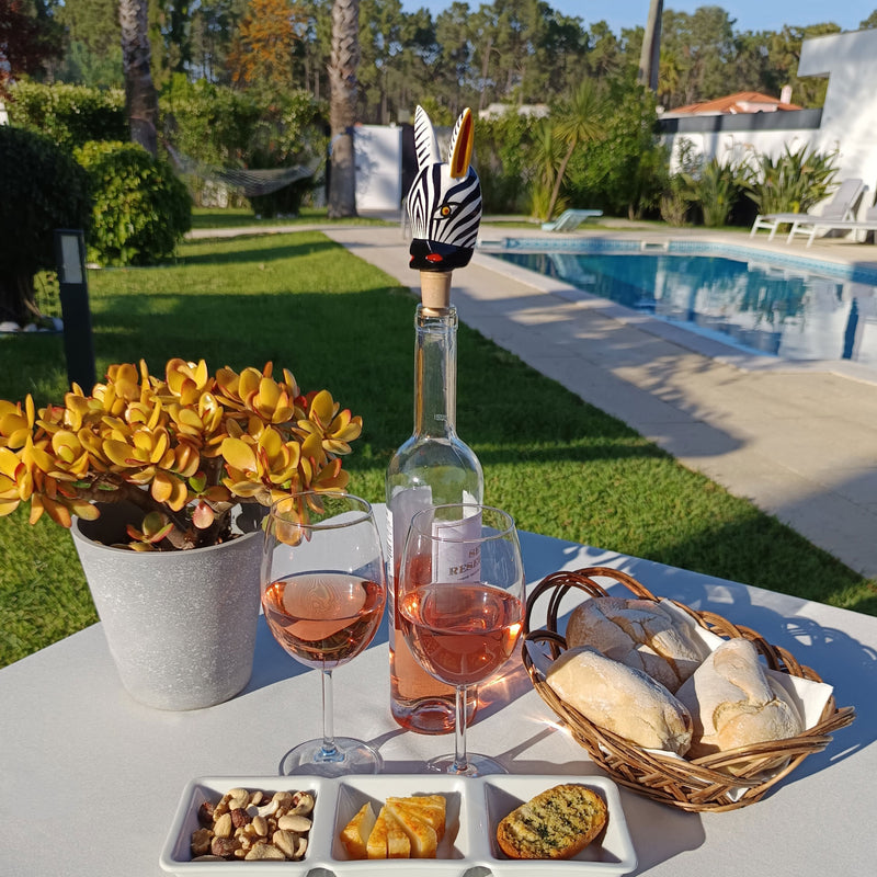 DECORATIVE BOTTLE STOPPER - The carnival zebra - Hand-carved and painted wood