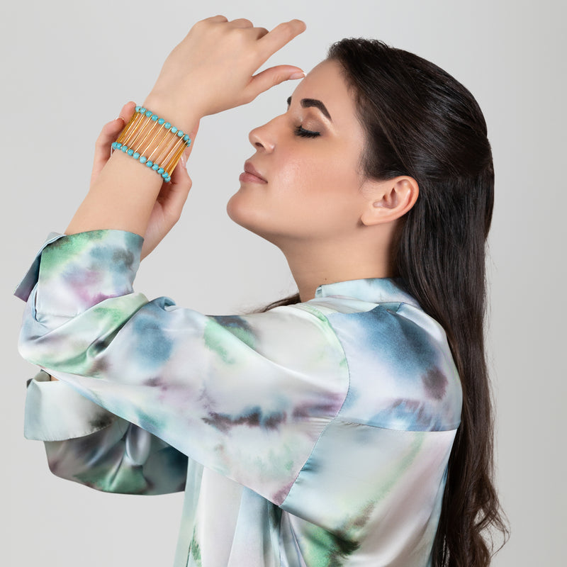 BRACELETE ELEGANCIA - Feita à mão - Banhada a ouro de 24 quilates - Turquesas