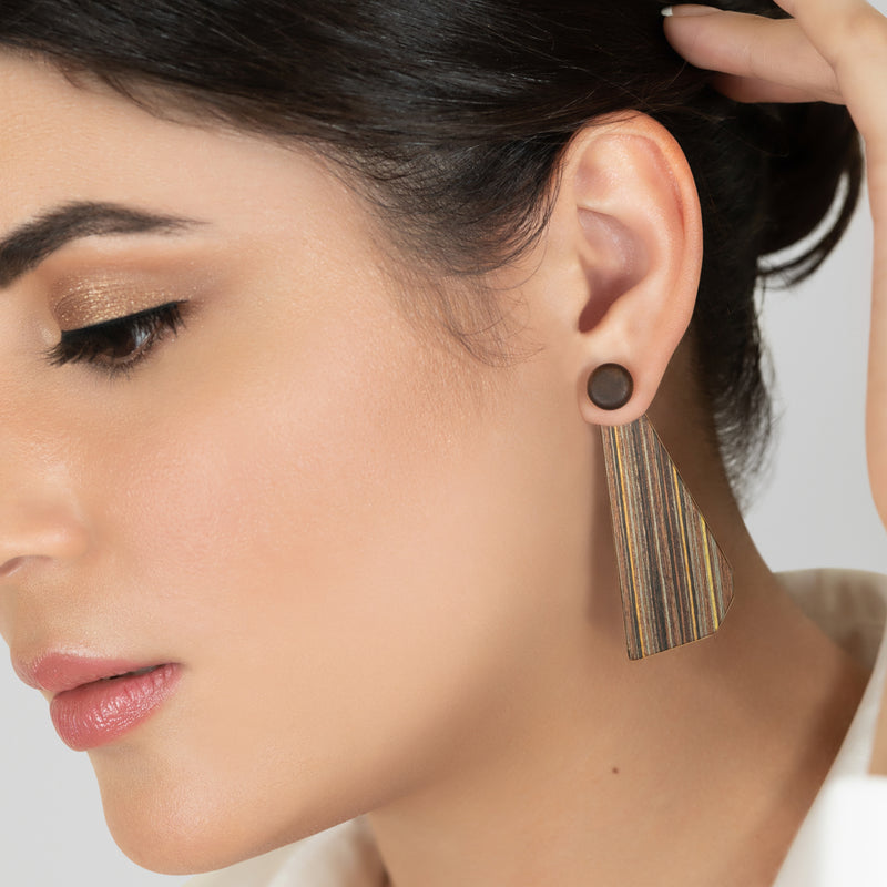 WOODIE TRIO EARRINGS - Handmade - Reversible - Plywood (3 crossed-laid layers of wood veneer)