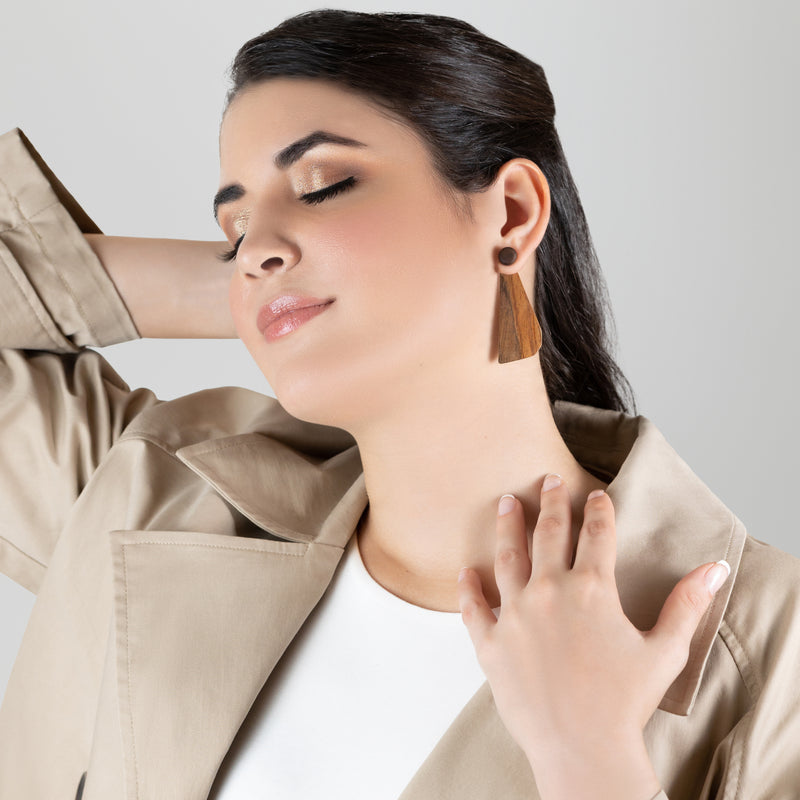 WOODIE TRIO EARRINGS - Handmade - Reversible - Plywood (3 crossed-laid layers of wood veneer)