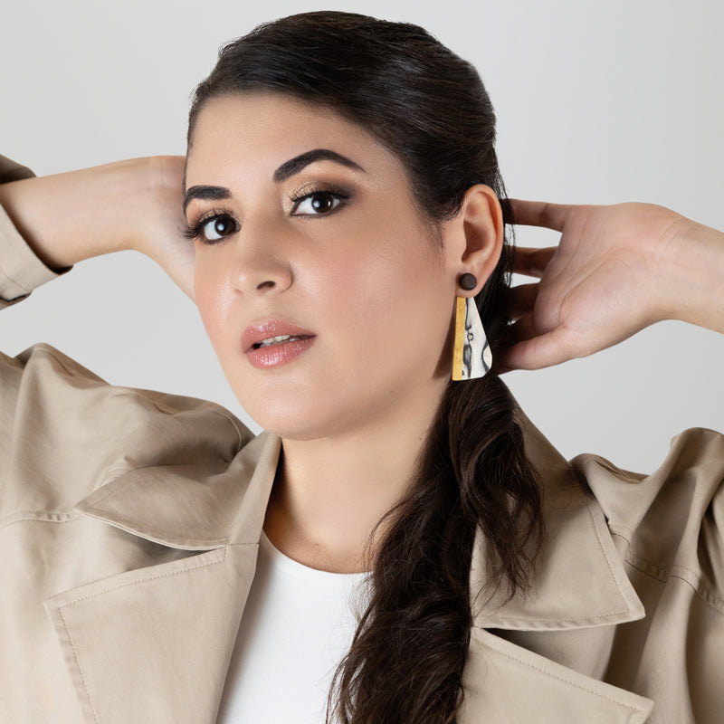 WOODIE TRIO EARRINGS - Handmade - Reversible - Plywood (3 crossed-laid layers of wood veneer)