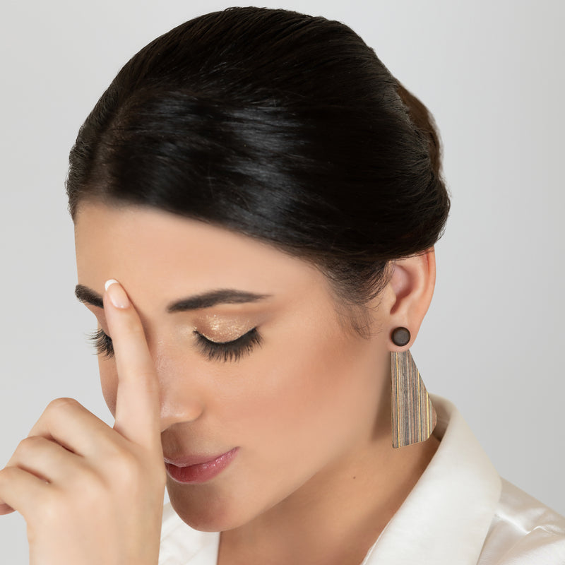 WOODIE TRIO EARRINGS - Handmade - Reversible - Plywood (3 crossed-laid layers of wood veneer)