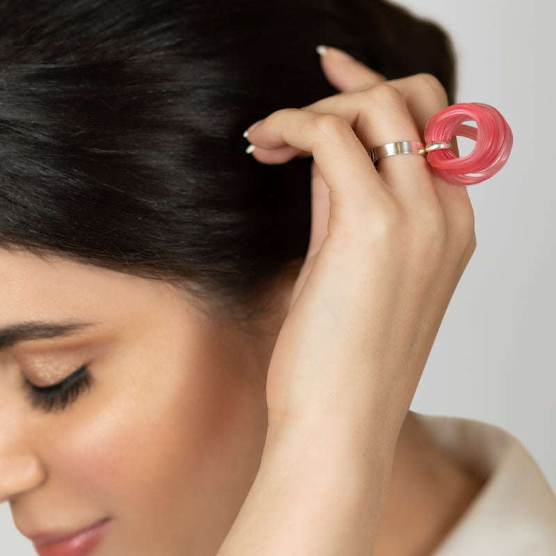 ECOBLOOM RING - Handmade - Adjustable - Sterling silver 925 - Recycled bottle cap plastic liners