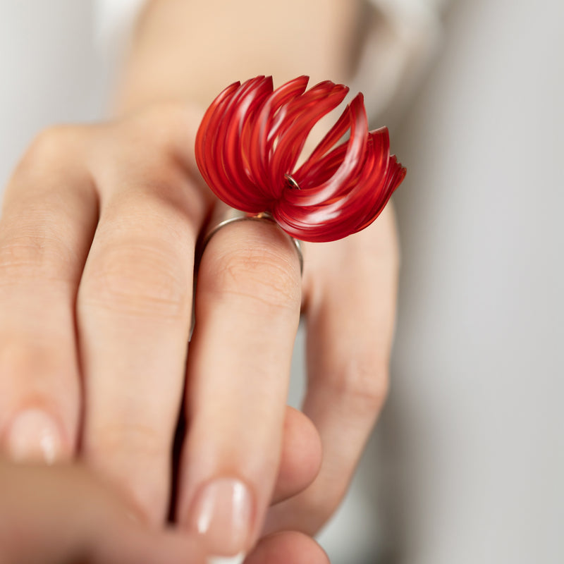 ECOBLOOM RING - Handmade - Adjustable - Sterling silver 925 - Recycled bottle cap plastic liners