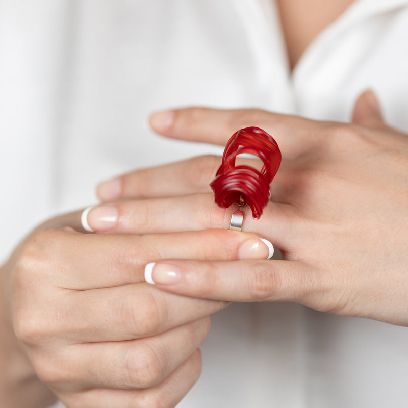 ECOBLOOM RING - Handmade - Adjustable - Sterling silver 925 - Recycled bottle cap plastic liners