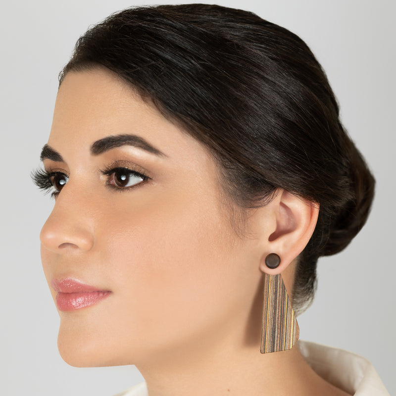 WOODIE TRIO EARRINGS - Handmade - Reversible - Plywood (3 crossed-laid layers of wood veneer)