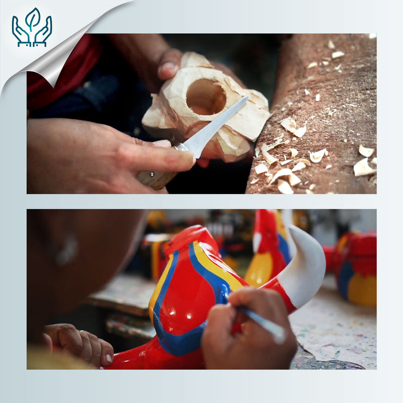 DECORATIVE BOTTLE STOPPER - The carnival bull - Hand-carved and painted wood