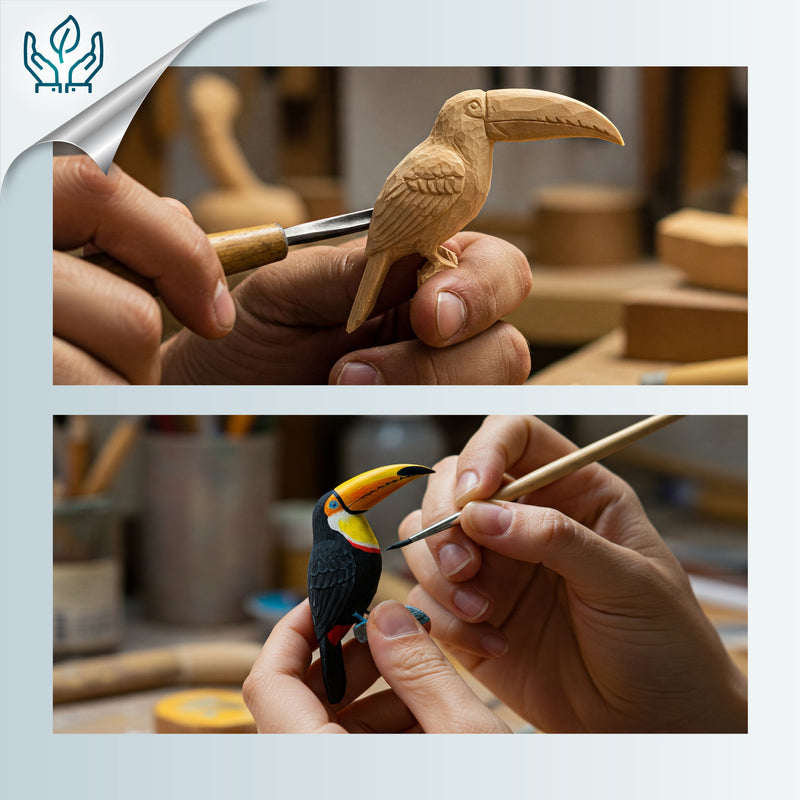 DECORATIVE NAPKIN RING - Toucan - Hand-carved and painted wood