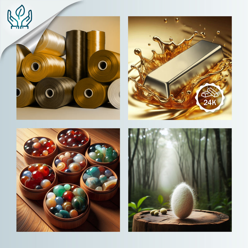 COCOON SILKE NECKLACE - Handmade - 24K gold-plated - Synthetic silk cords, agate, silk cocoons