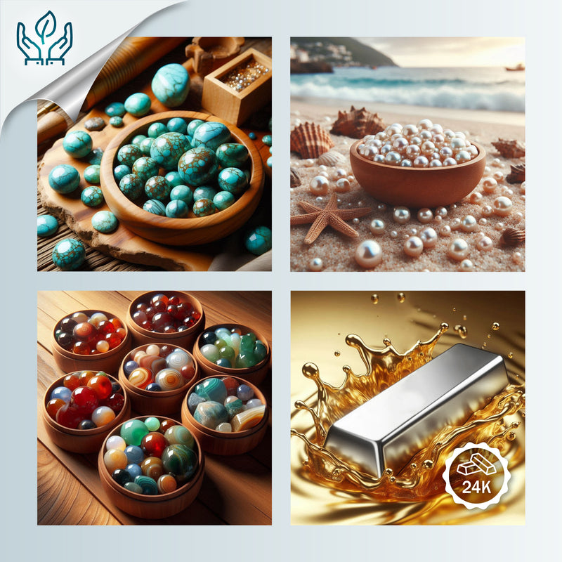 BRINCOS FRIDA - Feitos à mão - Banhados a ouro de 24 quilates - Pérolas cultivadas, turquesas, ágatas