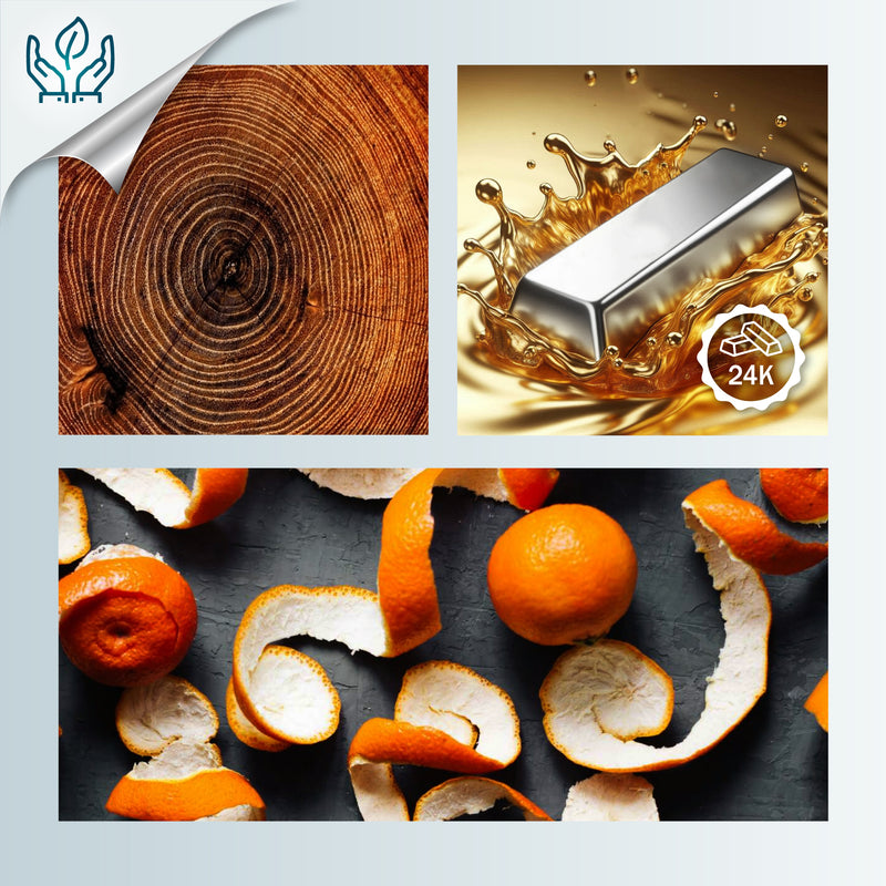 NARANJITA NECKLACE - Handmade - 24K gold-plated - Dyed orange peels, wooden beads